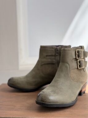 Sorel Olive Suede Double Buckle Ankle Boots